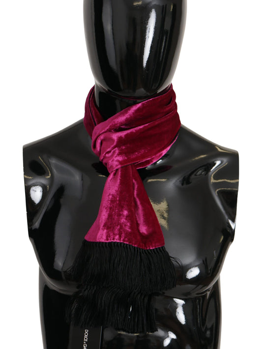 Dolce & Gabbana Bordeaux Velvet Magenta Neck Wrap Fringes Scarf