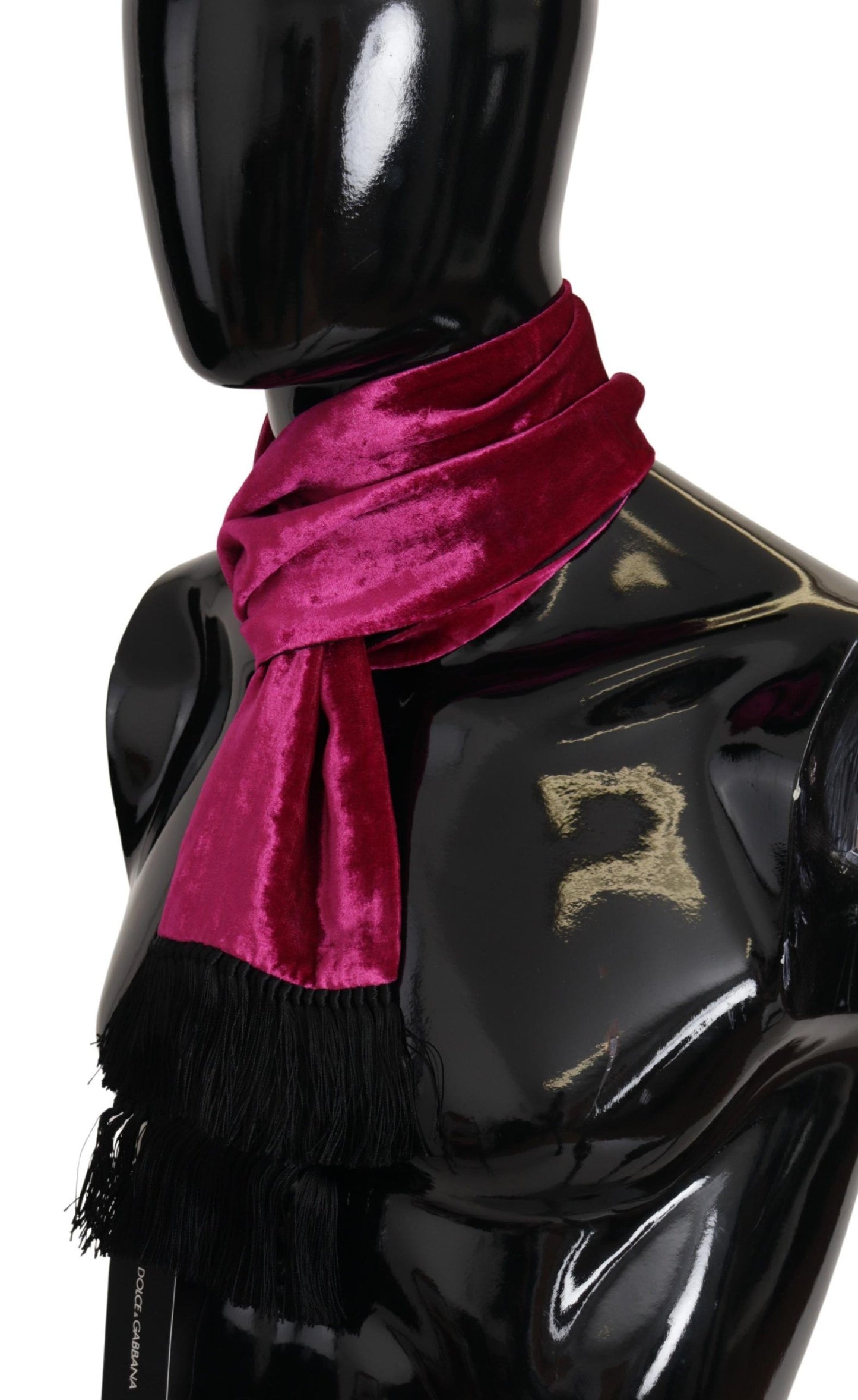 Dolce & Gabbana Bordeaux Velvet Magenta Neck Wrap Fringes Scarf