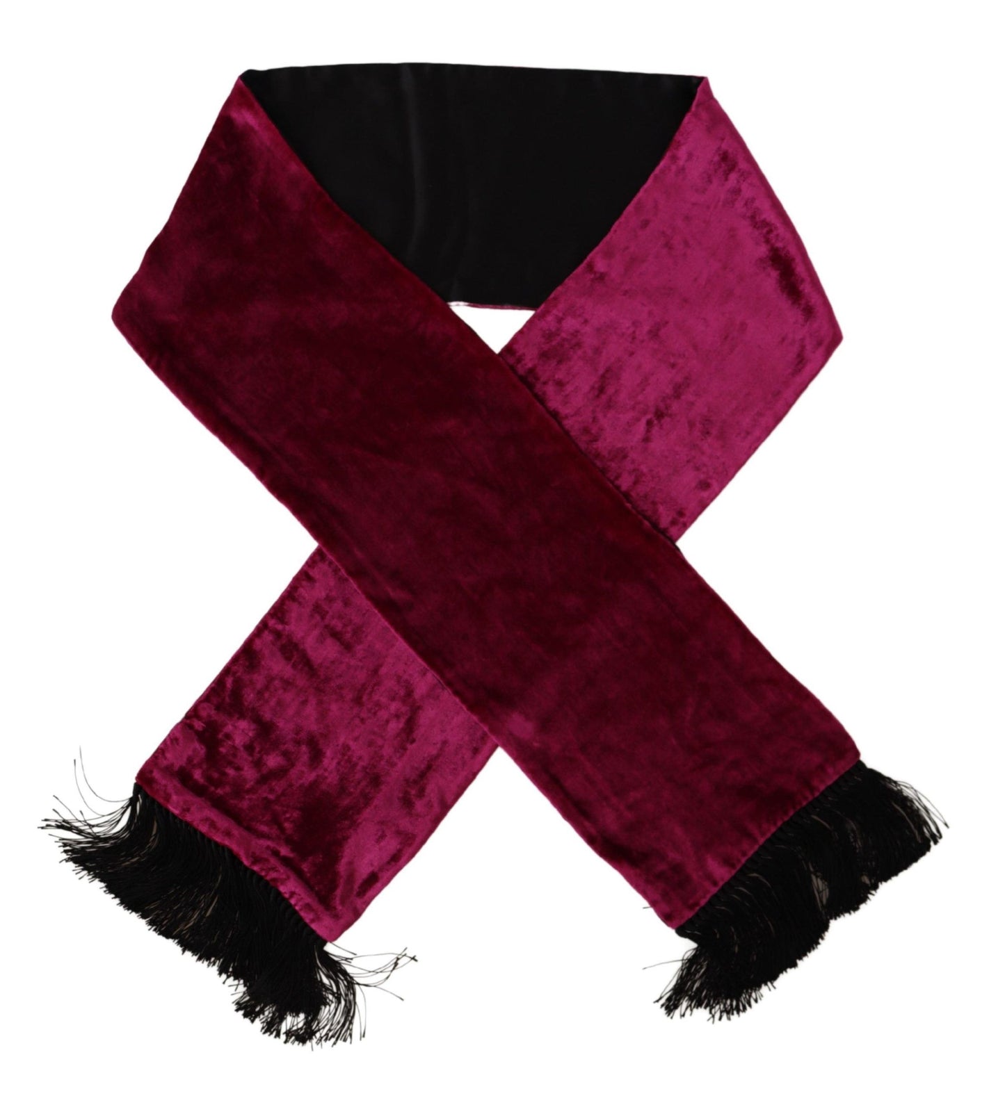 Dolce & Gabbana Bordeaux Velvet Magenta Neck Wrap Fringes Scarf