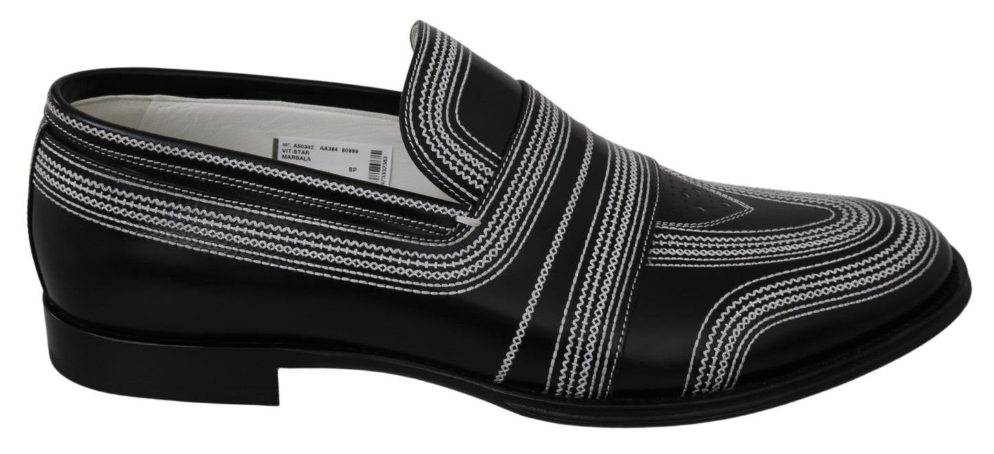 Dolce & Gabbana Elegant Black White Leather Loafers