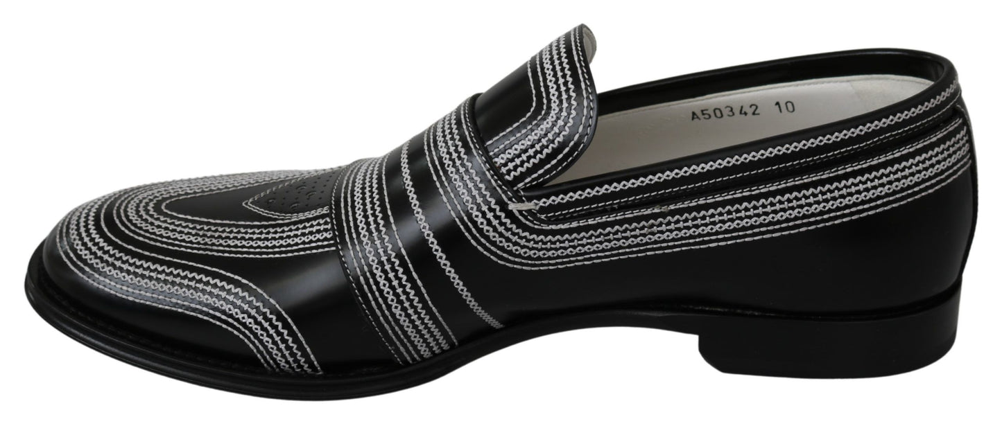 Dolce & Gabbana Elegant Black White Leather Loafers