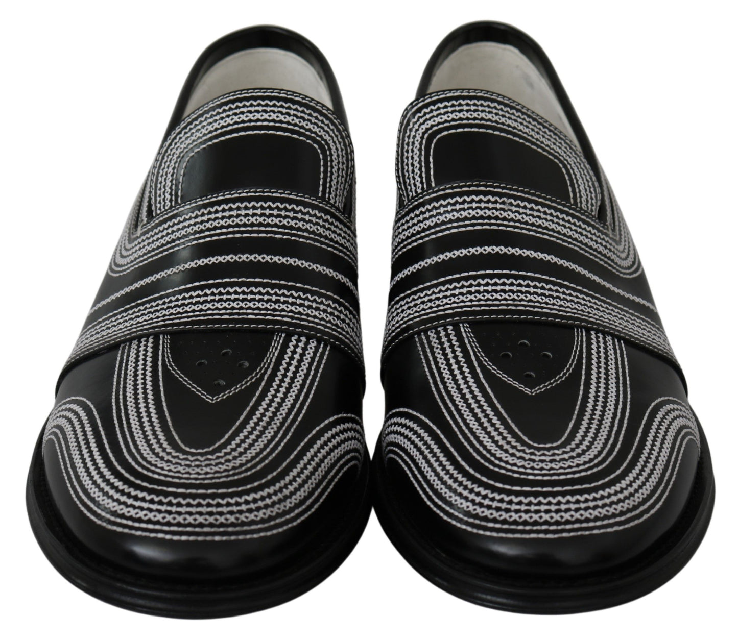 Dolce & Gabbana Elegant Black White Leather Loafers