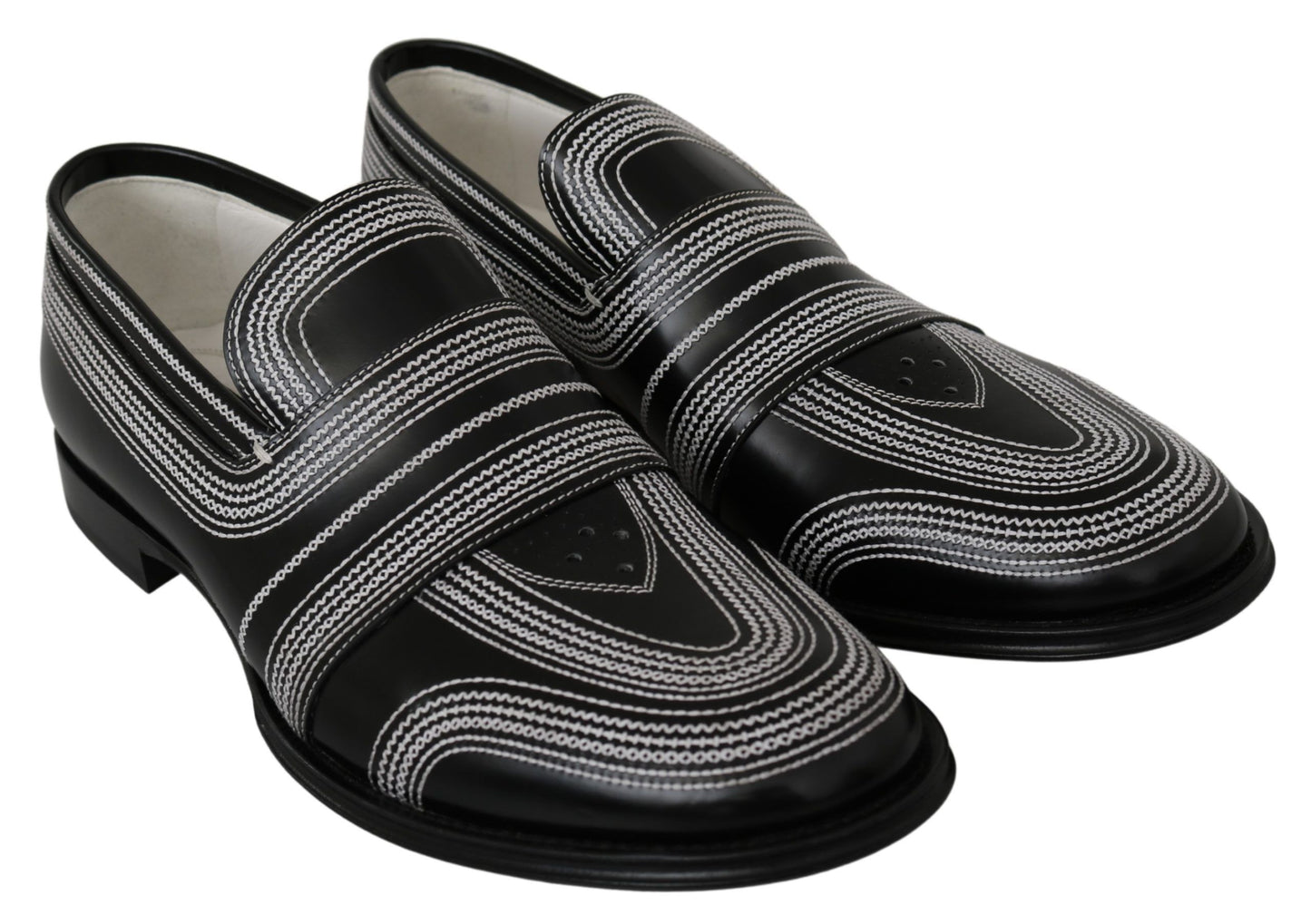 Dolce & Gabbana Elegant Black White Leather Loafers