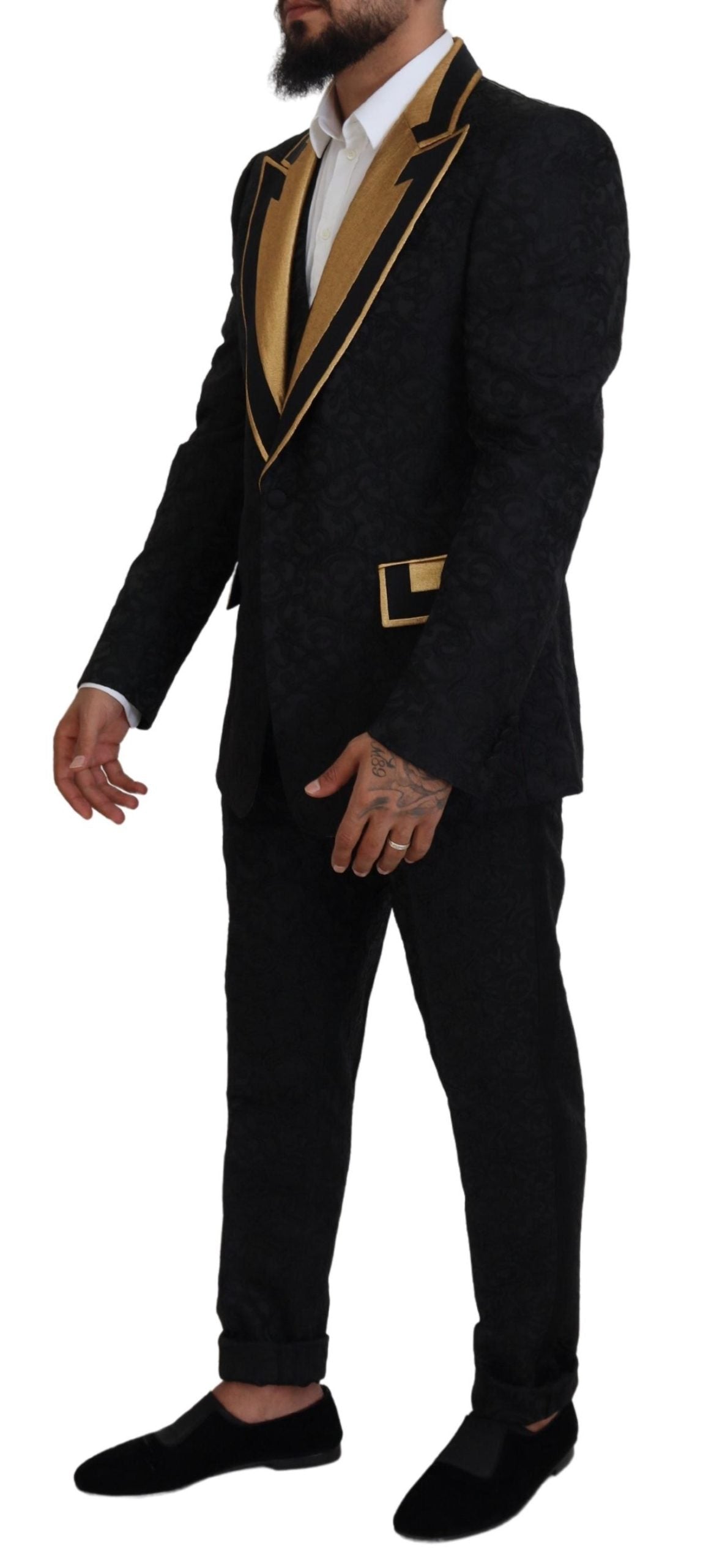 Dolce & Gabbana Elegant Black & Gold Slim Fit 3 Piece Suit