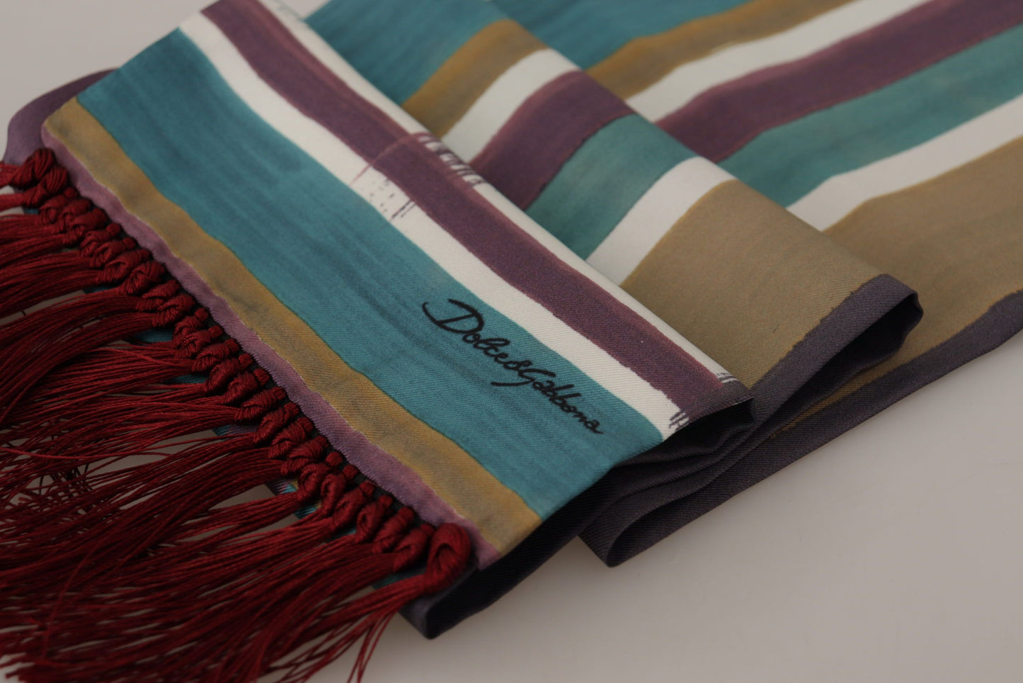 Dolce & Gabbana Multicolor Striped Shwal Fringes Wrap Silk Scarf