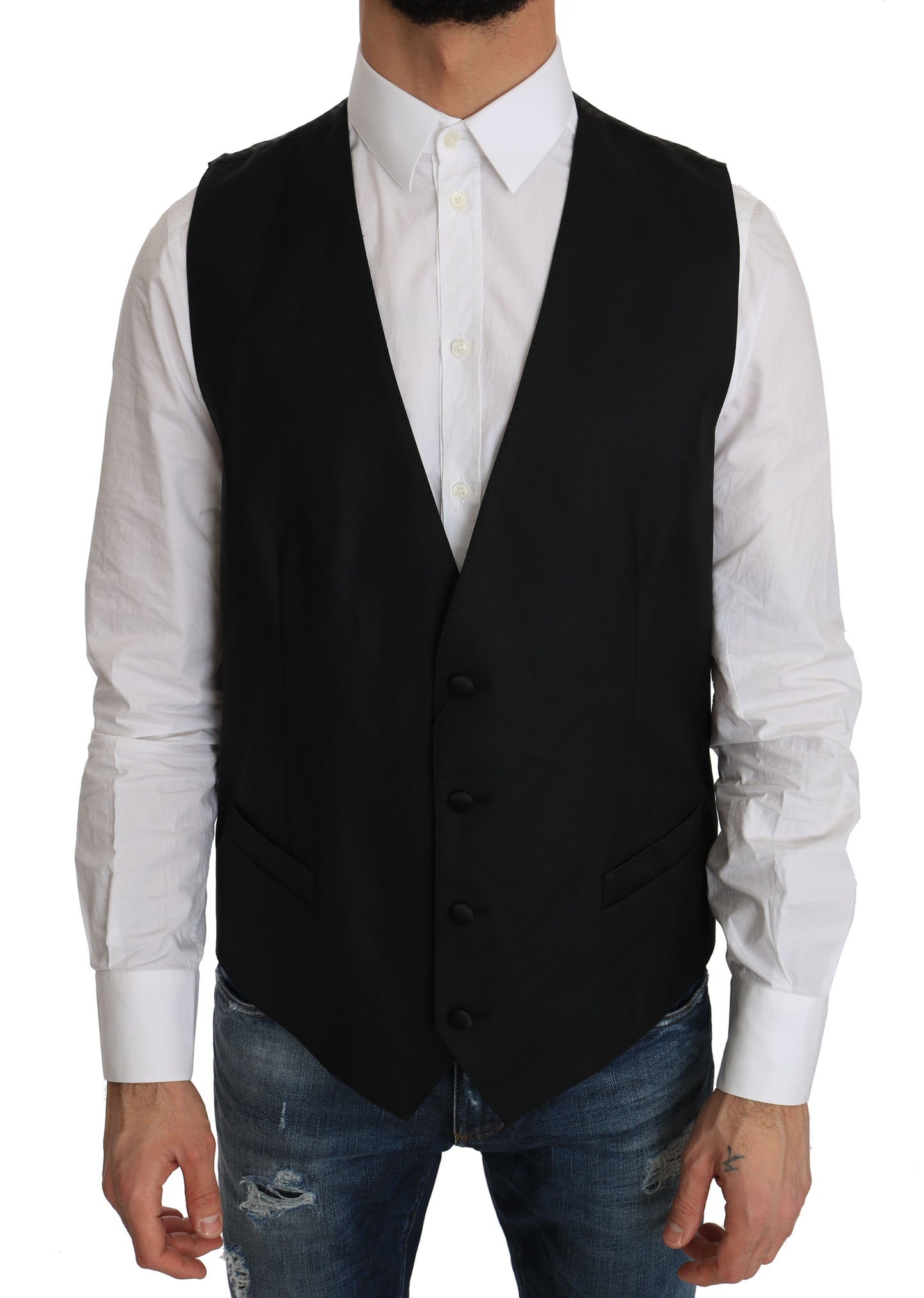 Dolce & Gabbana Elegant Black Formal Wool Blend Vest