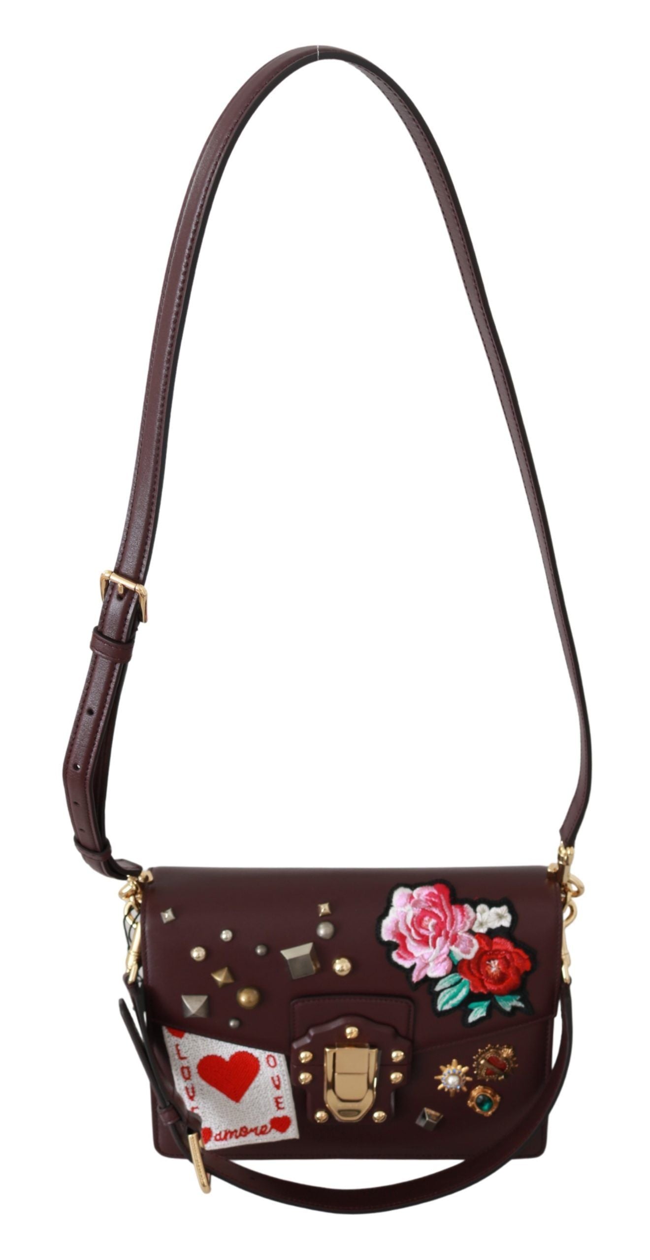 Dolce & Gabbana Elegant Burgundy Crystal Embellished Leather Bag