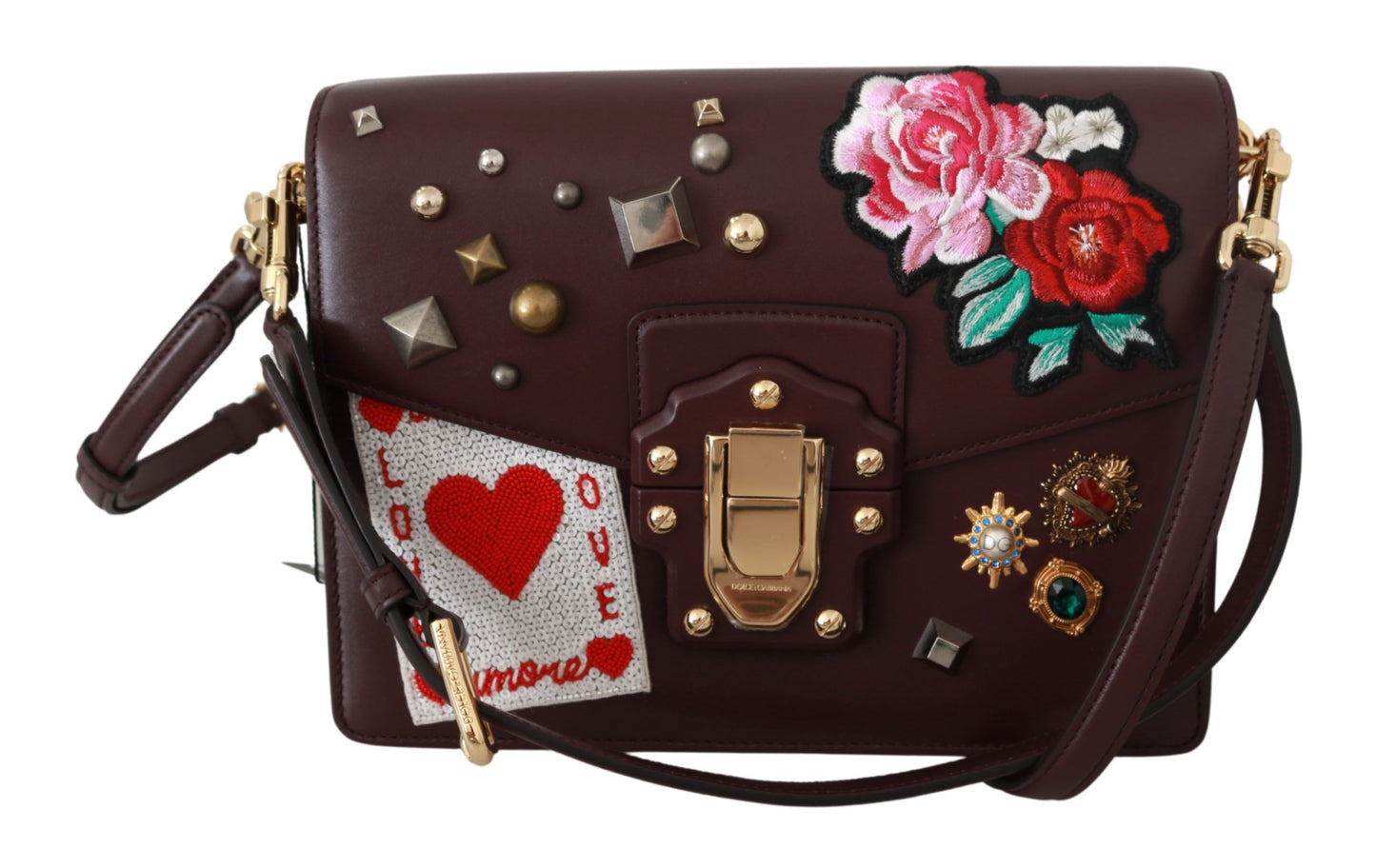 Dolce & Gabbana Elegant Burgundy Crystal Embellished Leather Bag