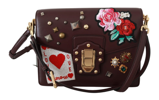 Dolce & Gabbana Elegant Burgundy Crystal Embellished Leather Bag