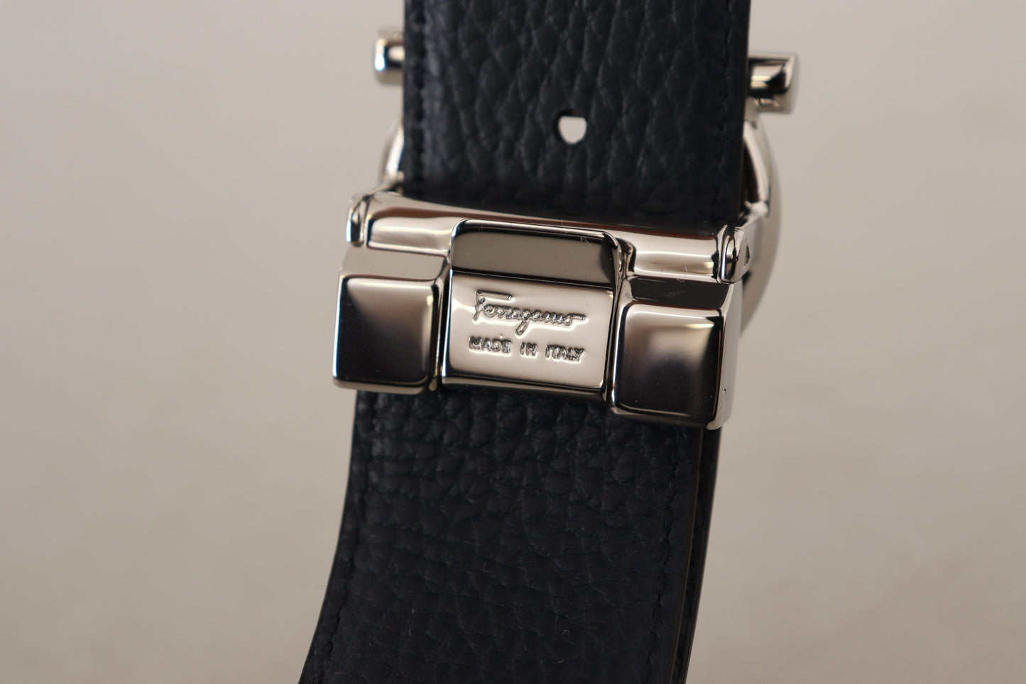 Salvatore Ferragamo Reversible Marine Blue and Black Calf Leather Belt