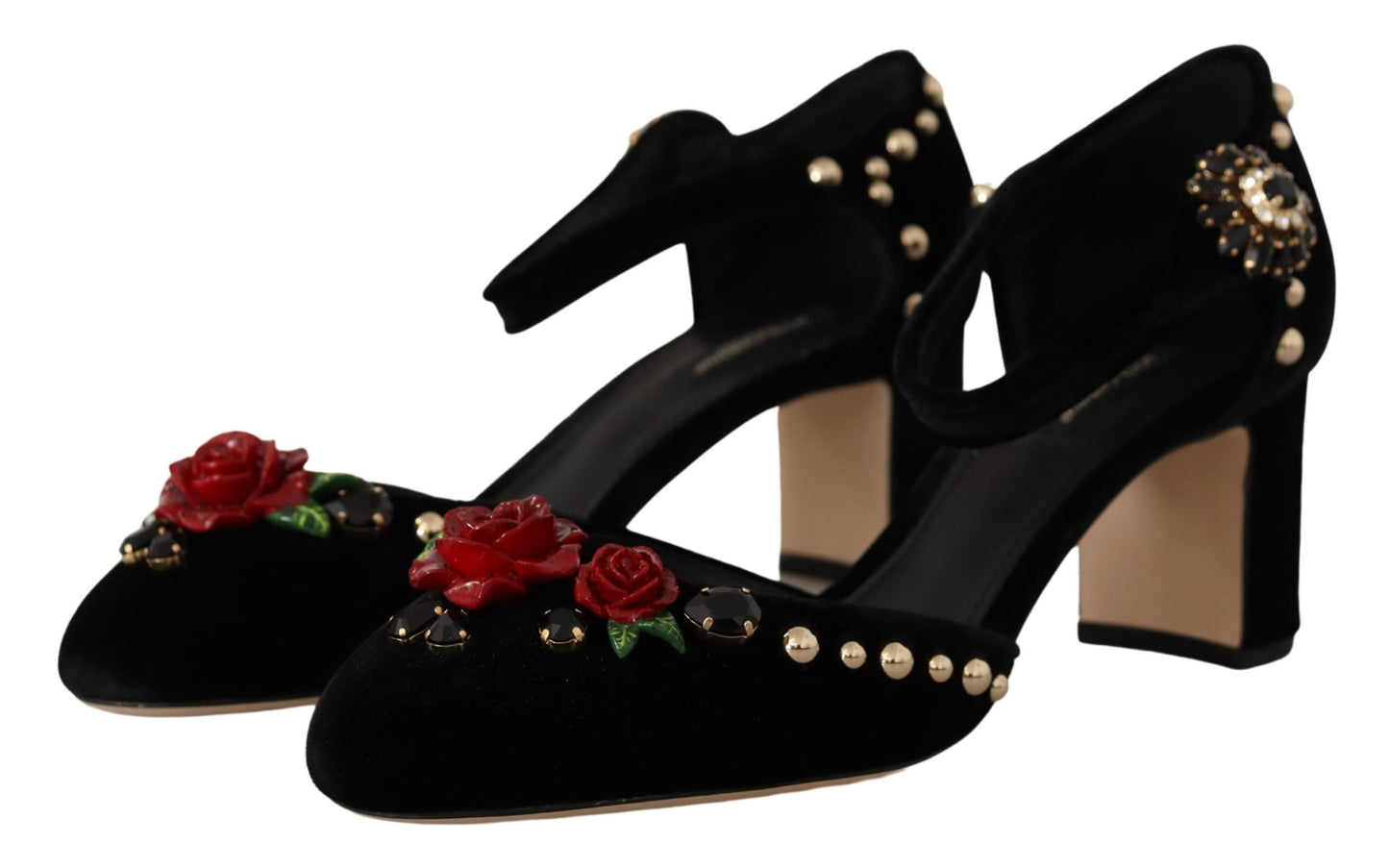 Dolce & Gabbana Floral Embellished T-Strap Heels Sandals