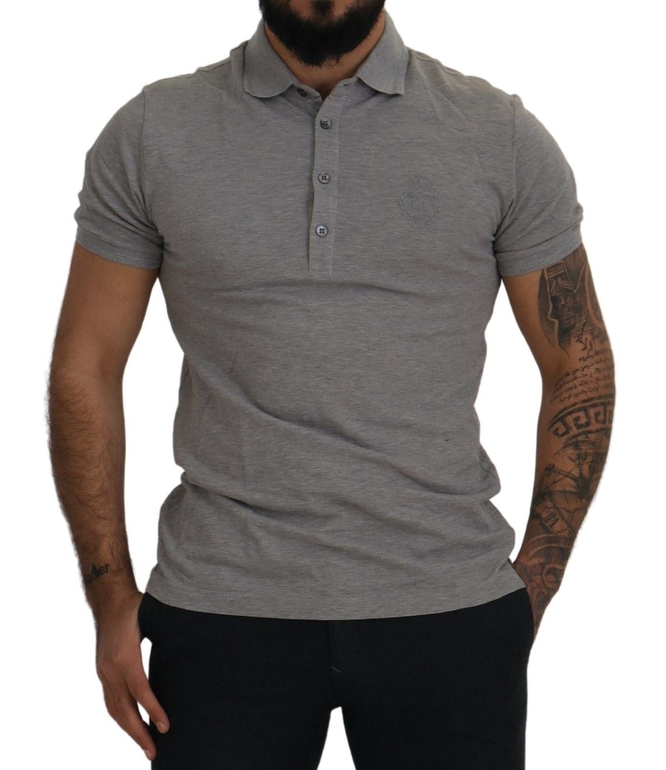 Dolce & Gabbana Elegant Grey Logo Embroidered Polo Tee