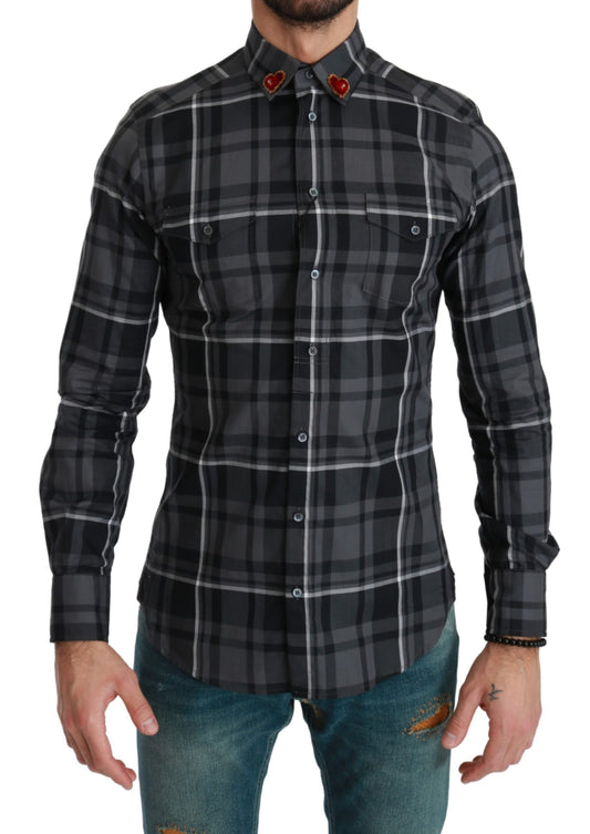 Dolce & Gabbana Gray Plaid Casual Cotton MARTINI Shirt