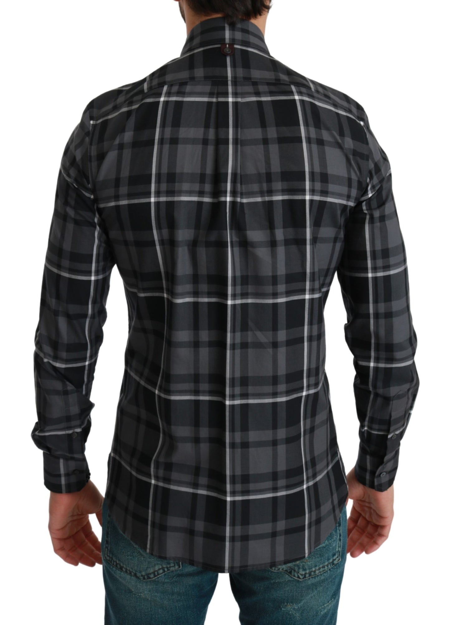 Dolce & Gabbana Gray Plaid Casual Cotton MARTINI Shirt