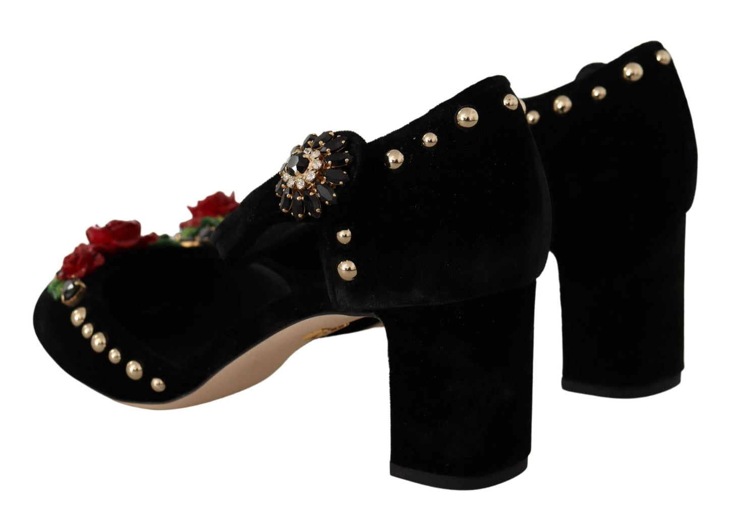 Dolce & Gabbana Floral Embellished T-Strap Heels Sandals