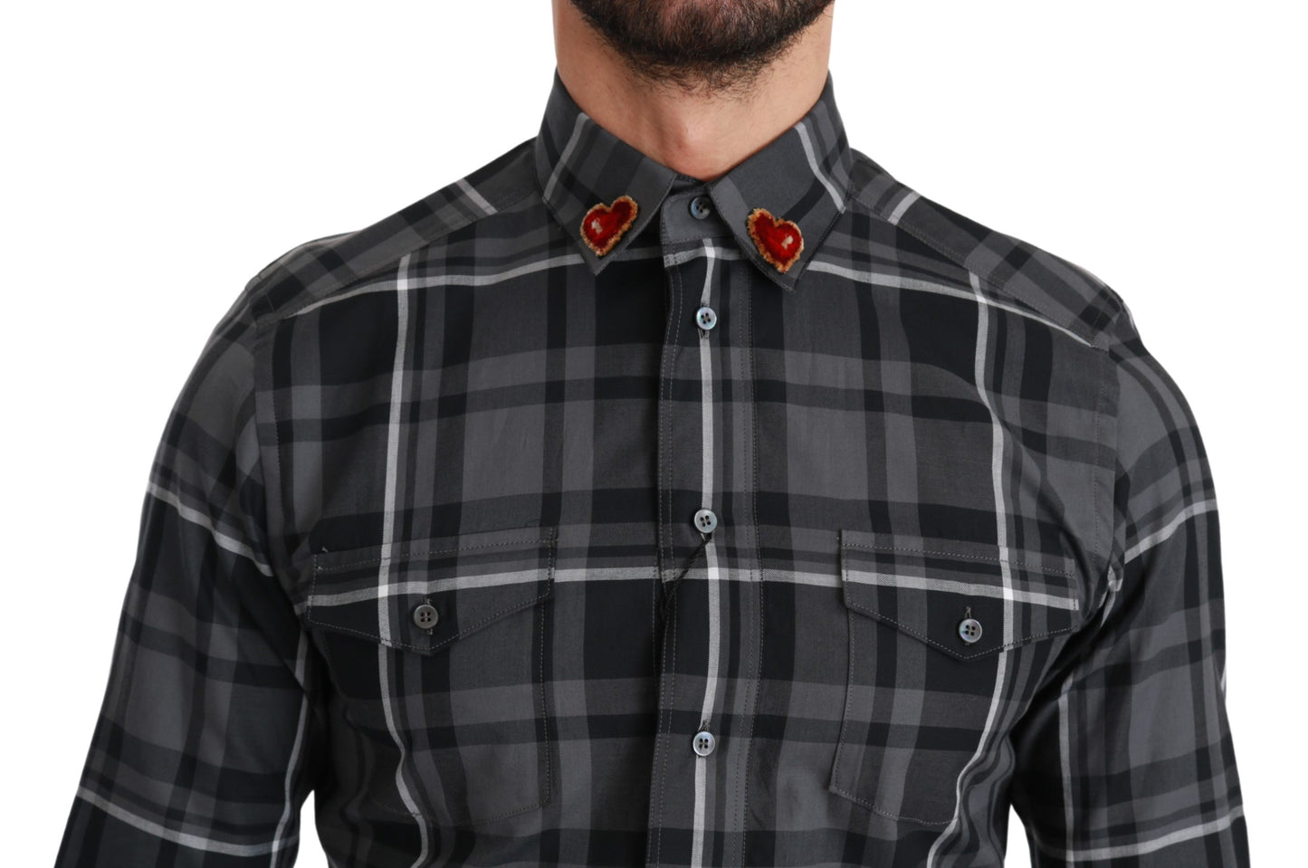 Dolce & Gabbana Gray Plaid Casual Cotton MARTINI Shirt