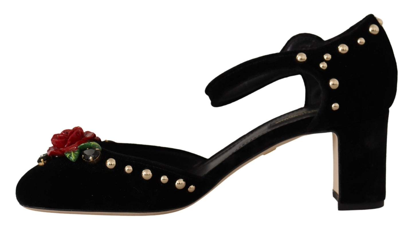 Dolce & Gabbana Floral Embellished T-Strap Heels Sandals