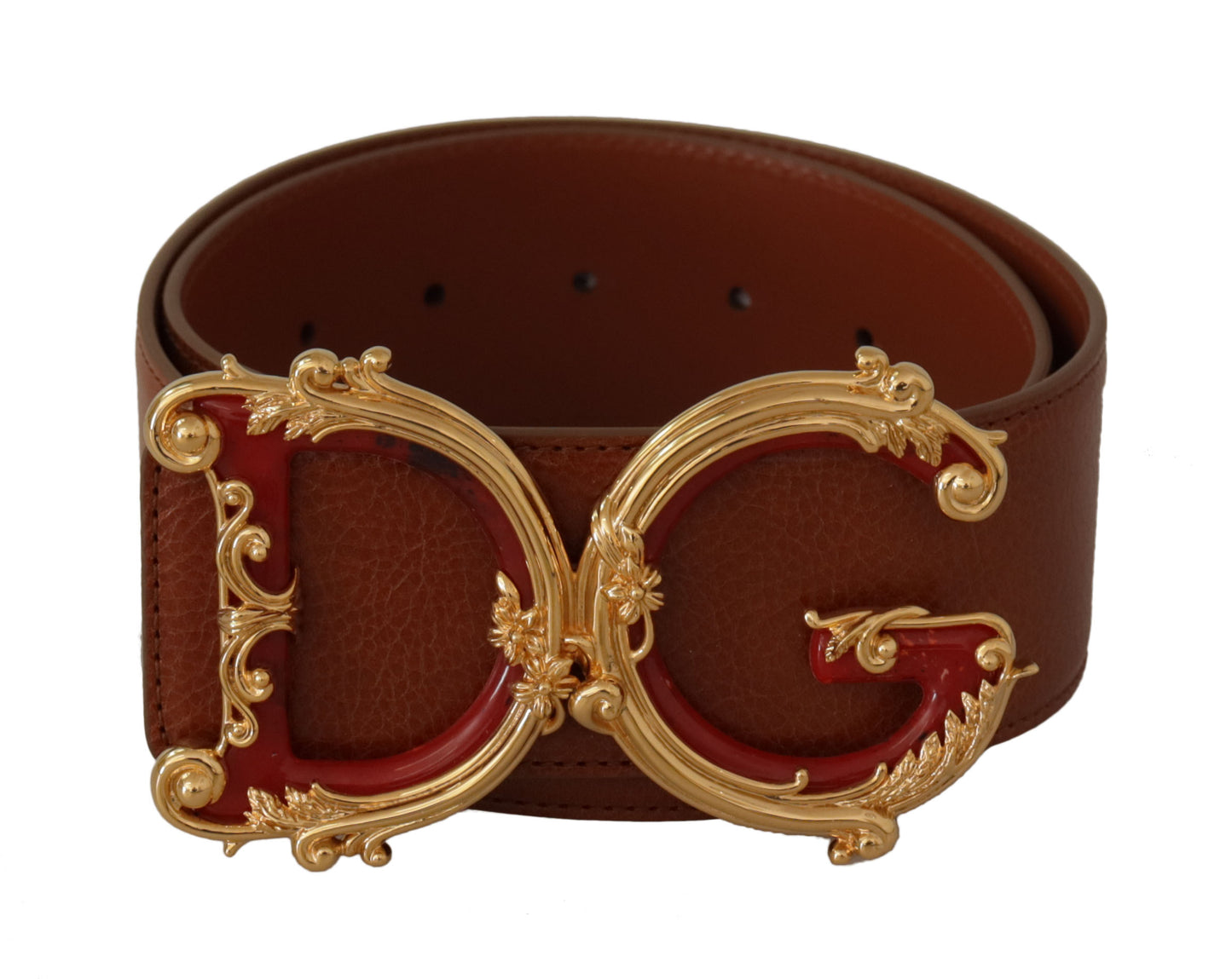 Dolce & Gabbana Engraved Logo Leather Belt in Classic Brown