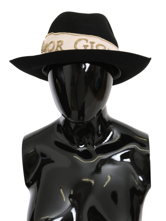 Dolce & Gabbana Black Lapin Amor Gignit Wide Brim Fedora Hat