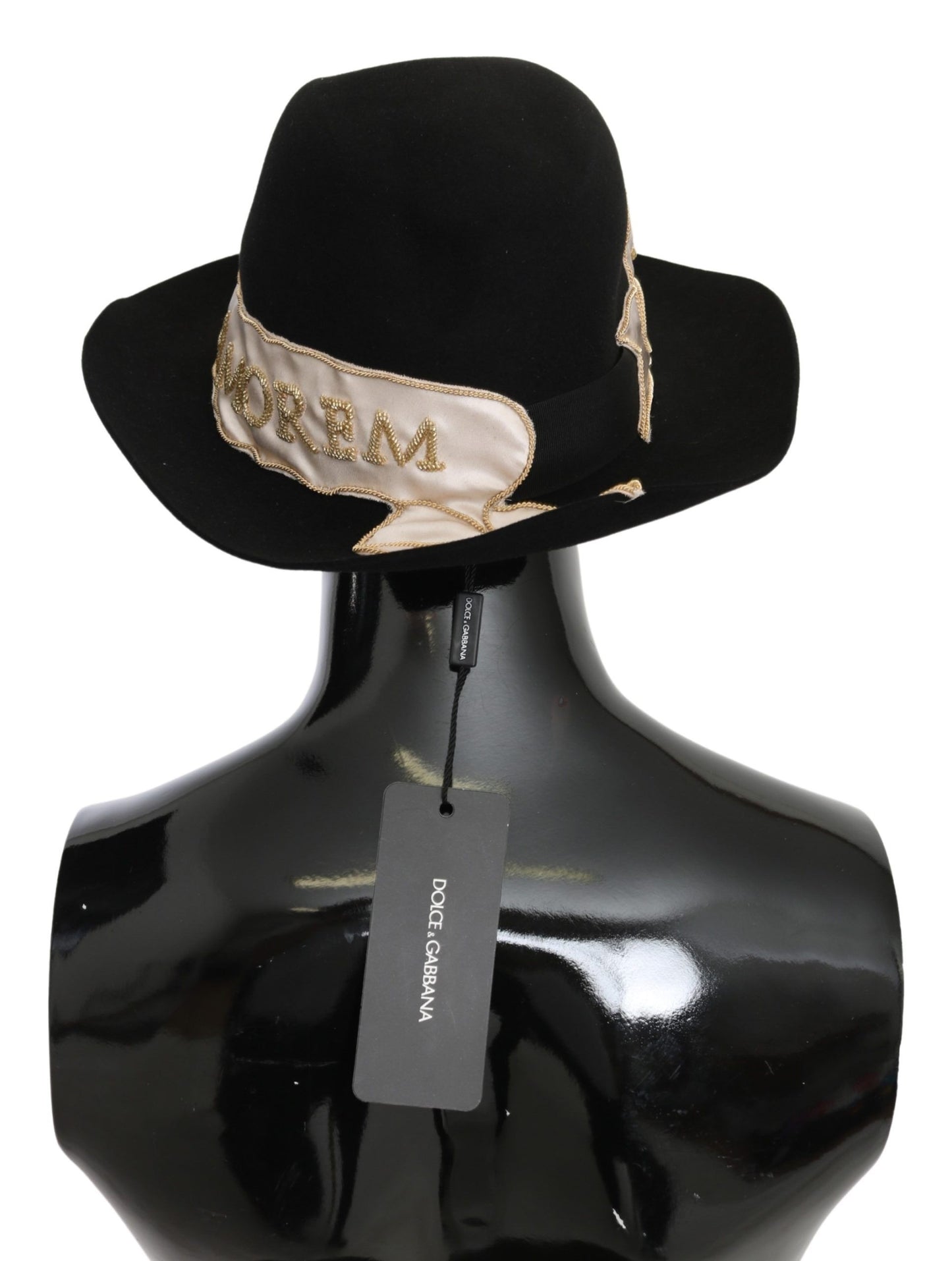 Dolce & Gabbana Black Lapin Amor Gignit Wide Brim Fedora Hat