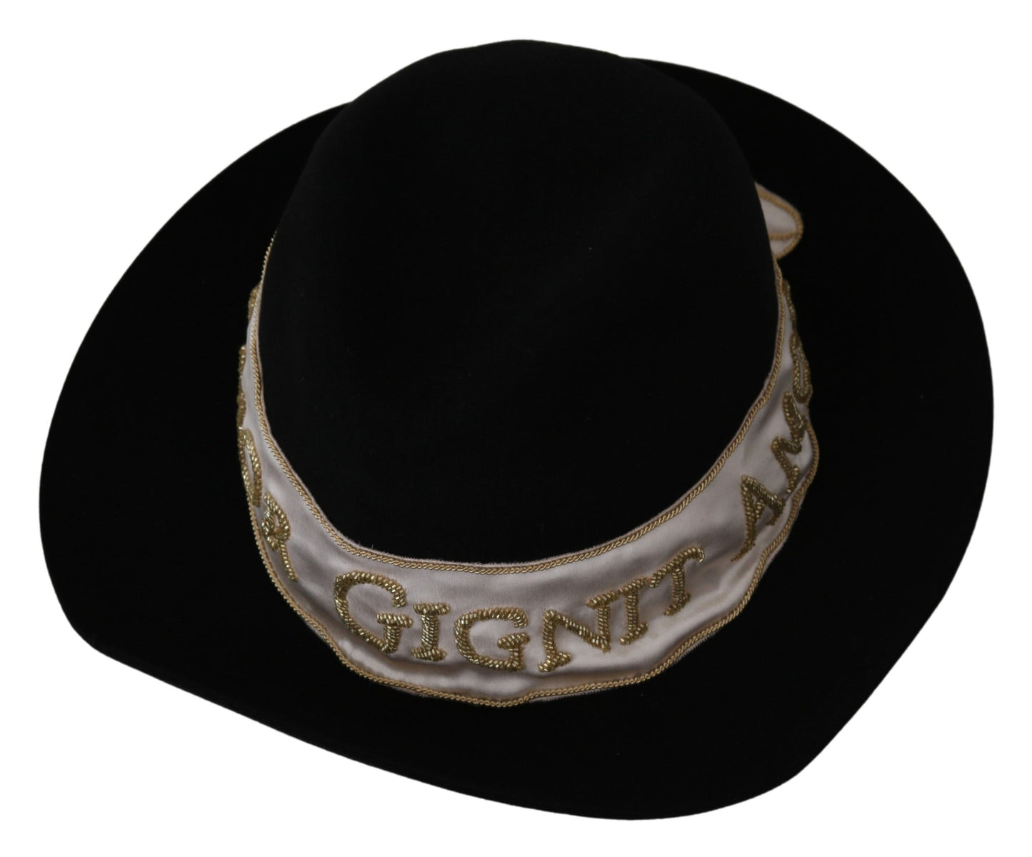 Dolce & Gabbana Black Lapin Amor Gignit Wide Brim Fedora Hat