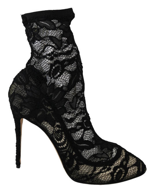 Dolce & Gabbana Elegant Black Lace Stiletto Ankle Boots