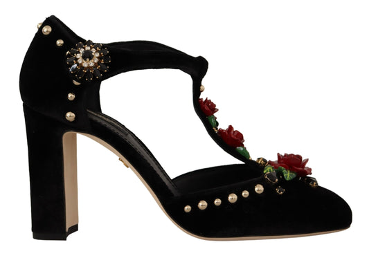 Dolce & Gabbana Elegant Embellished T-Strap Heels Sandals