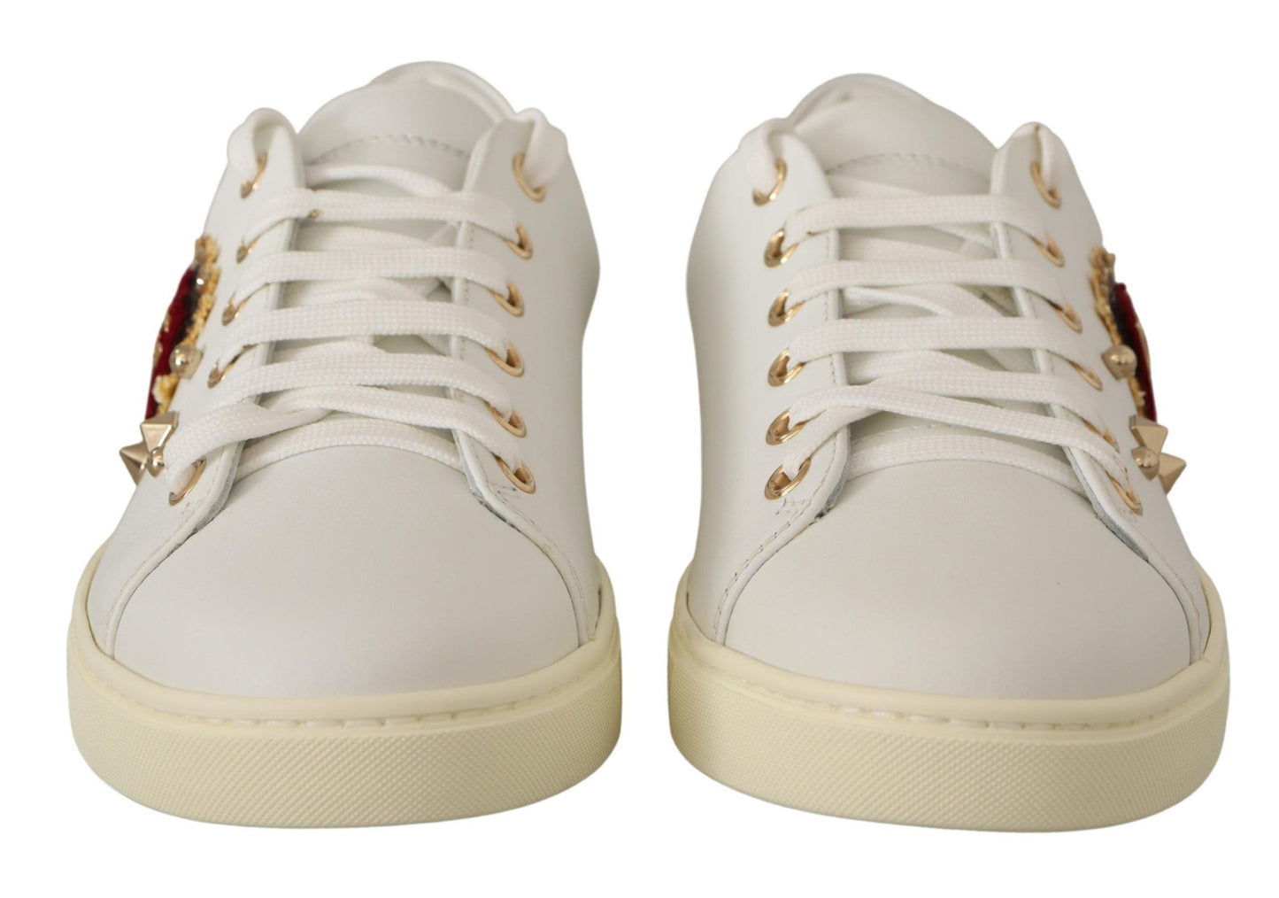 Dolce & Gabbana Chic White Sneakers with Gold Studs and Heart Detail