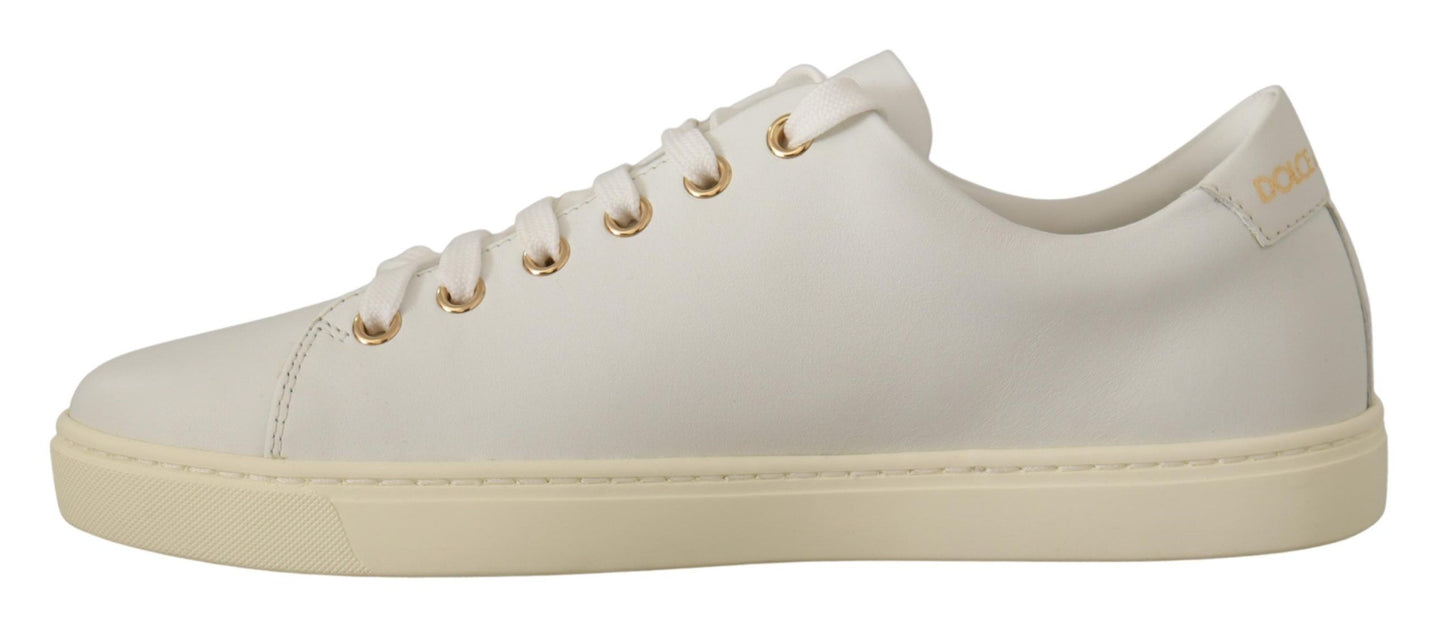 Dolce & Gabbana Chic White Sneakers with Gold Studs and Heart Detail