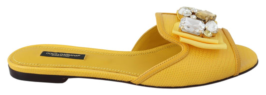 Dolce & Gabbana Yellow Bianca Embellished Leather Slides