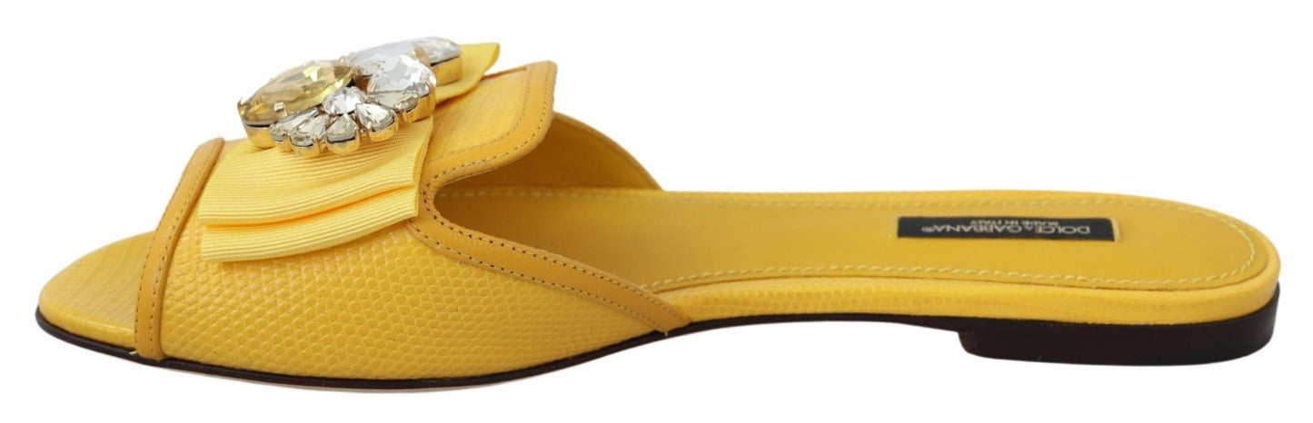 Dolce & Gabbana Yellow Bianca Embellished Leather Slides