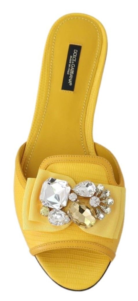 Dolce & Gabbana Yellow Bianca Embellished Leather Slides