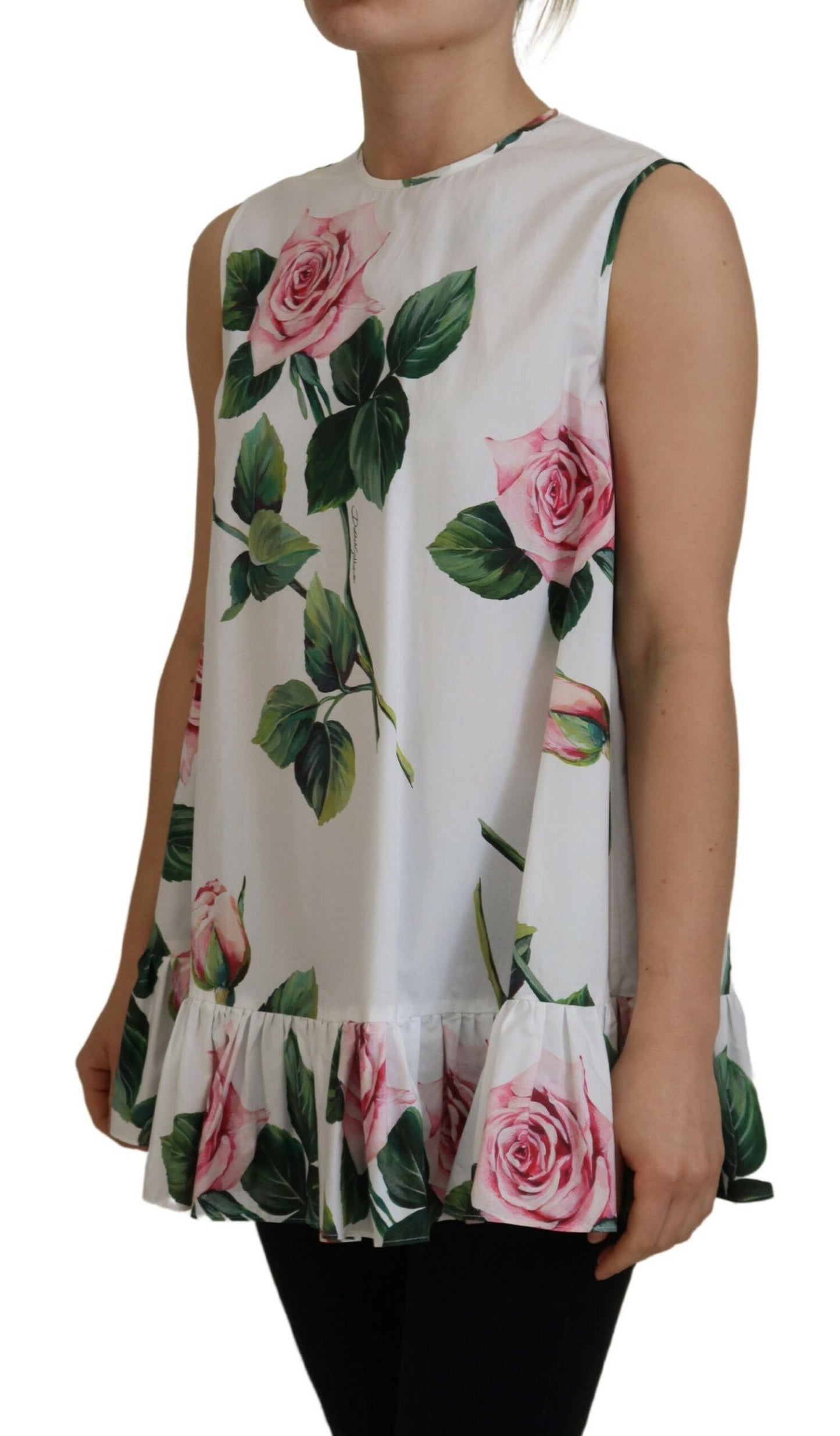 Dolce & Gabbana Elegant Floral Sleeveless Cotton Tank Top