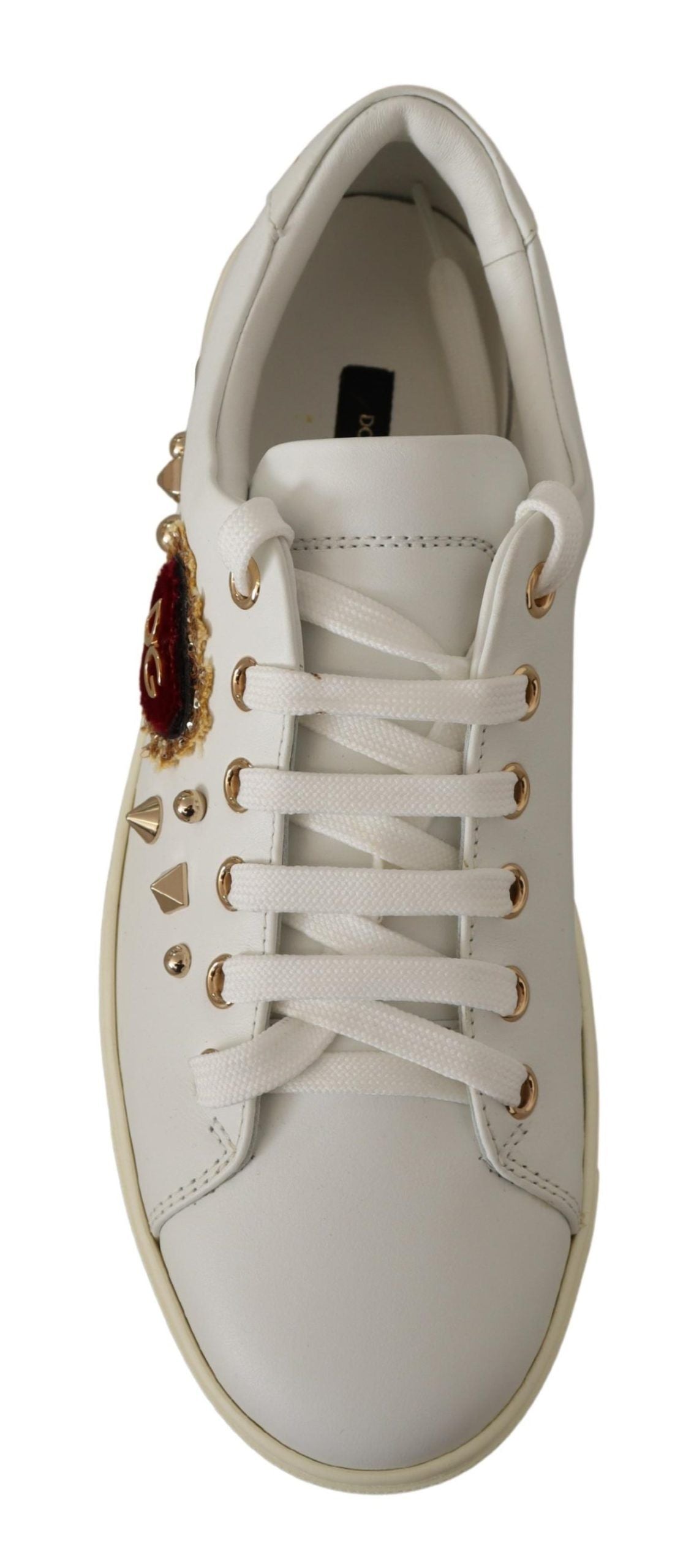 Dolce & Gabbana Chic White Sneakers with Gold Studs and Heart Detail