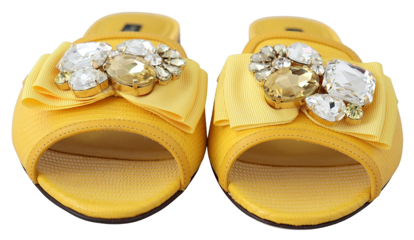 Dolce & Gabbana Yellow Bianca Embellished Leather Slides