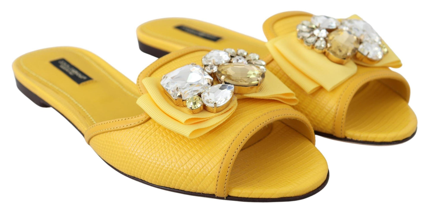 Dolce & Gabbana Yellow Bianca Embellished Leather Slides