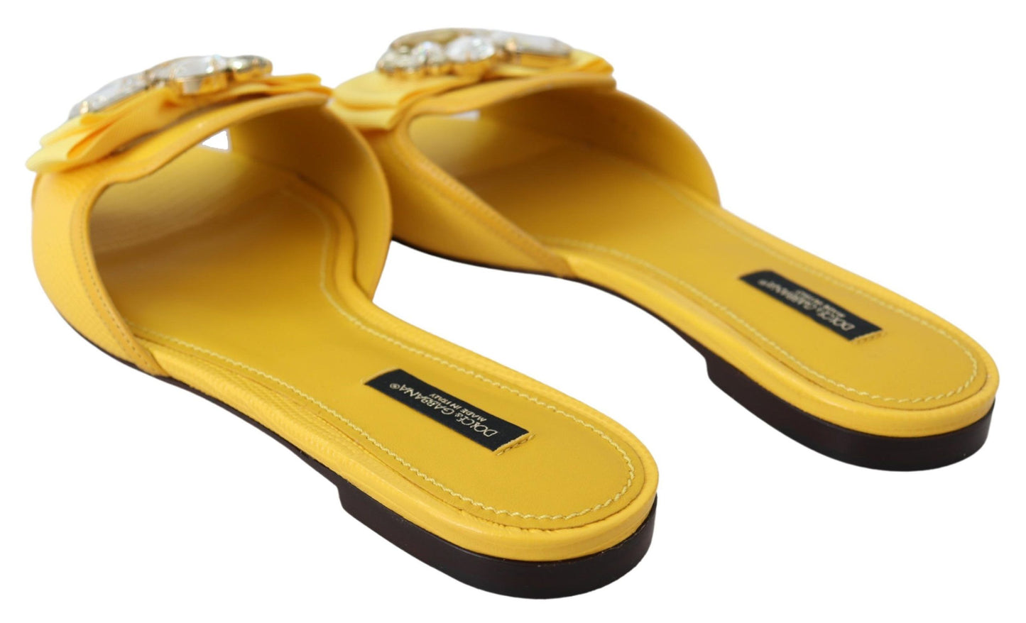 Dolce & Gabbana Yellow Bianca Embellished Leather Slides