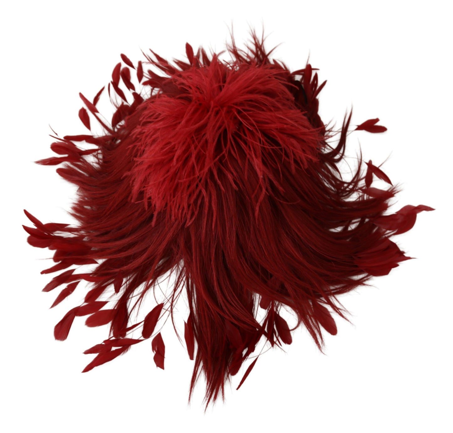 Dolce & Gabbana Elegant Red Feather & Fur Fashion Hat