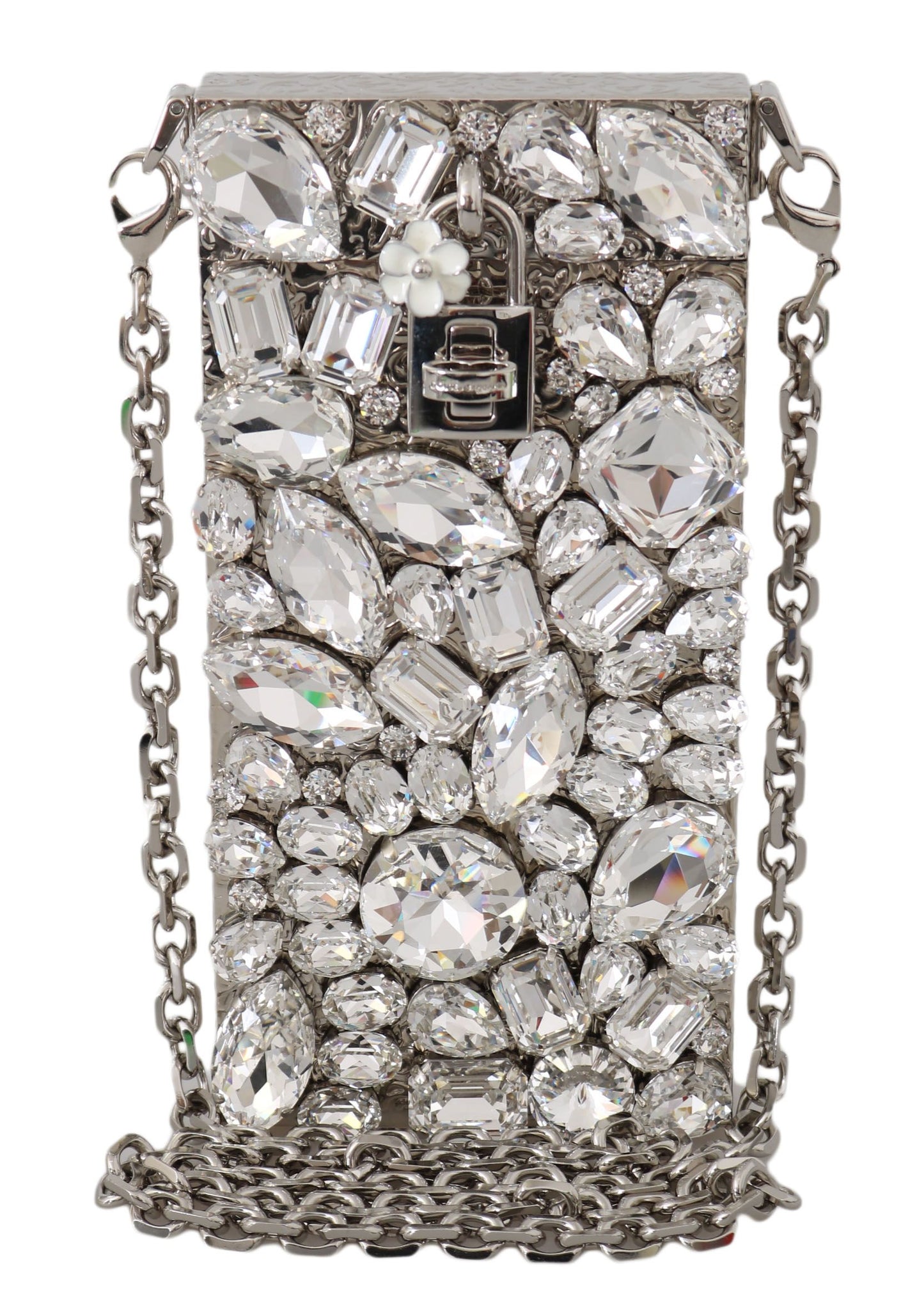 Dolce & Gabbana Elegant Silver Crystal Case Crossbody Purse