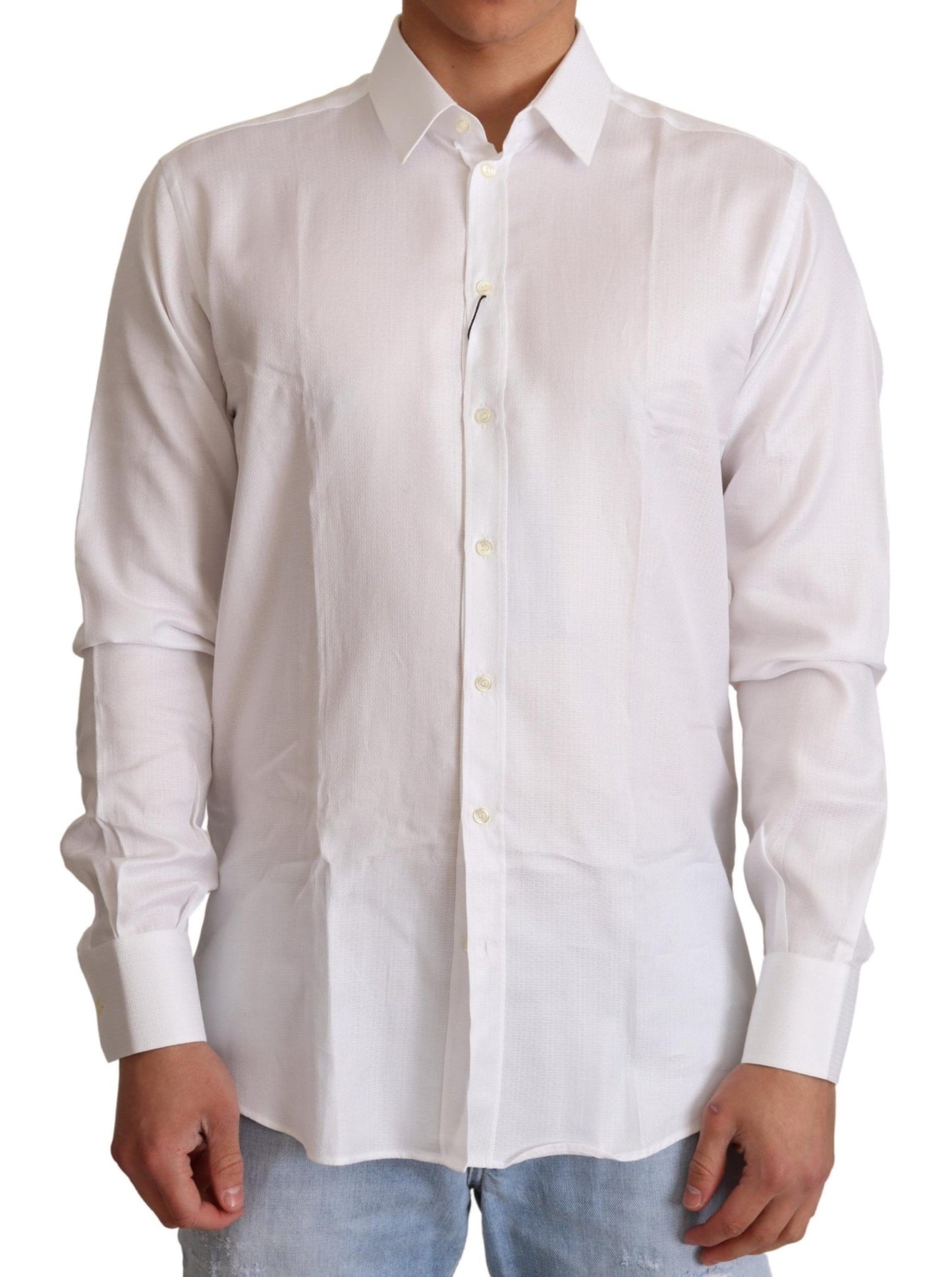 Dolce & Gabbana White Cotton Dress Formal MARTINI Shirt