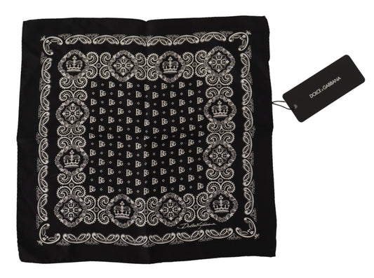 Dolce & Gabbana Black Silk DG Logo Crown Square Handkerchief Scarf