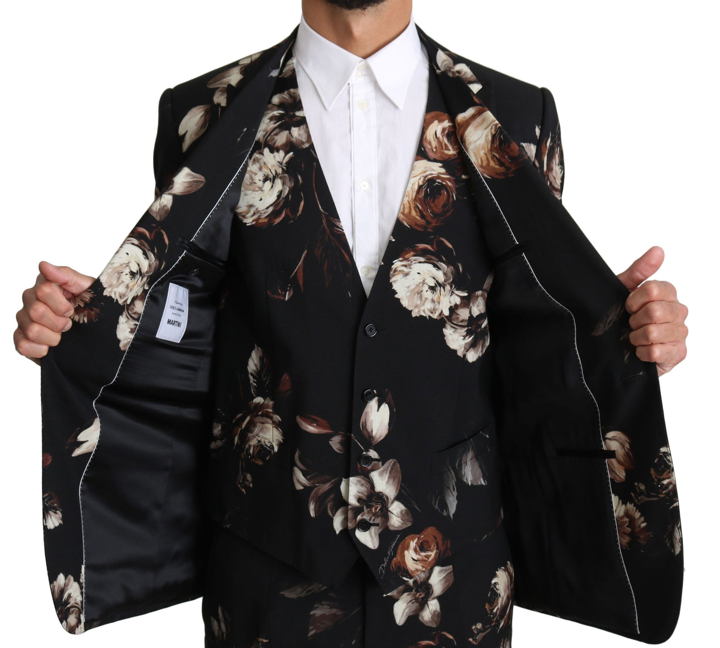 Dolce & Gabbana Elegant Black Floral Martini Suit