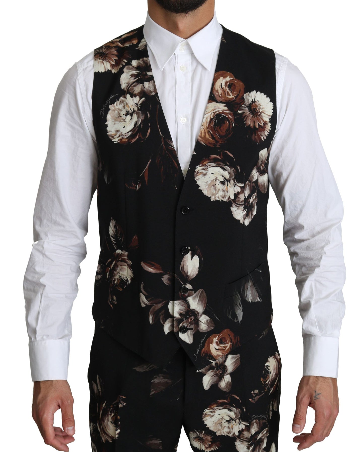 Dolce & Gabbana Elegant Black Floral Martini Suit