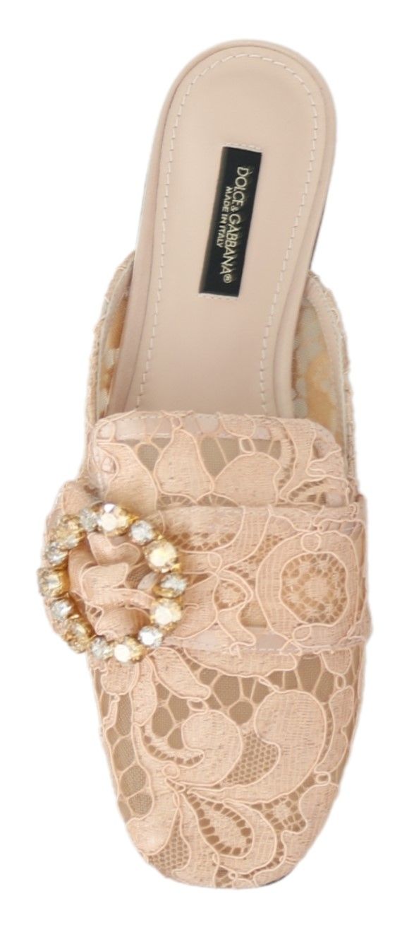 Dolce & Gabbana Pink Peach Crystal-Embellished Slide Flats