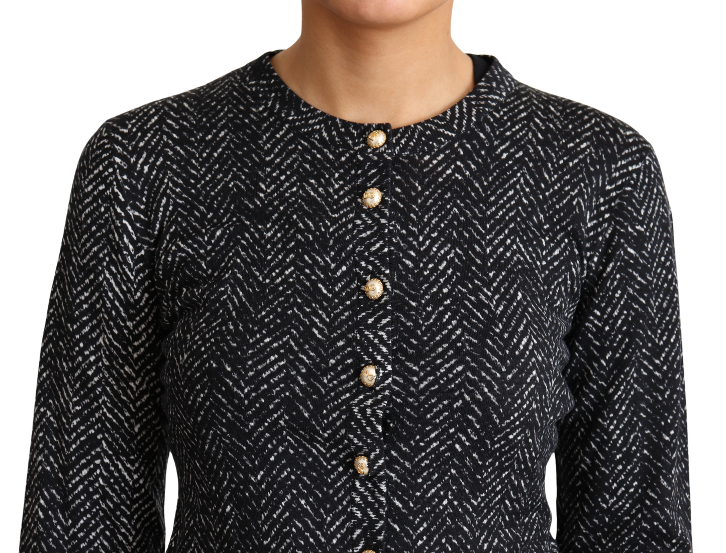 Dolce & Gabbana Elegant Chevron Wool Cardigan with Logo Buttons