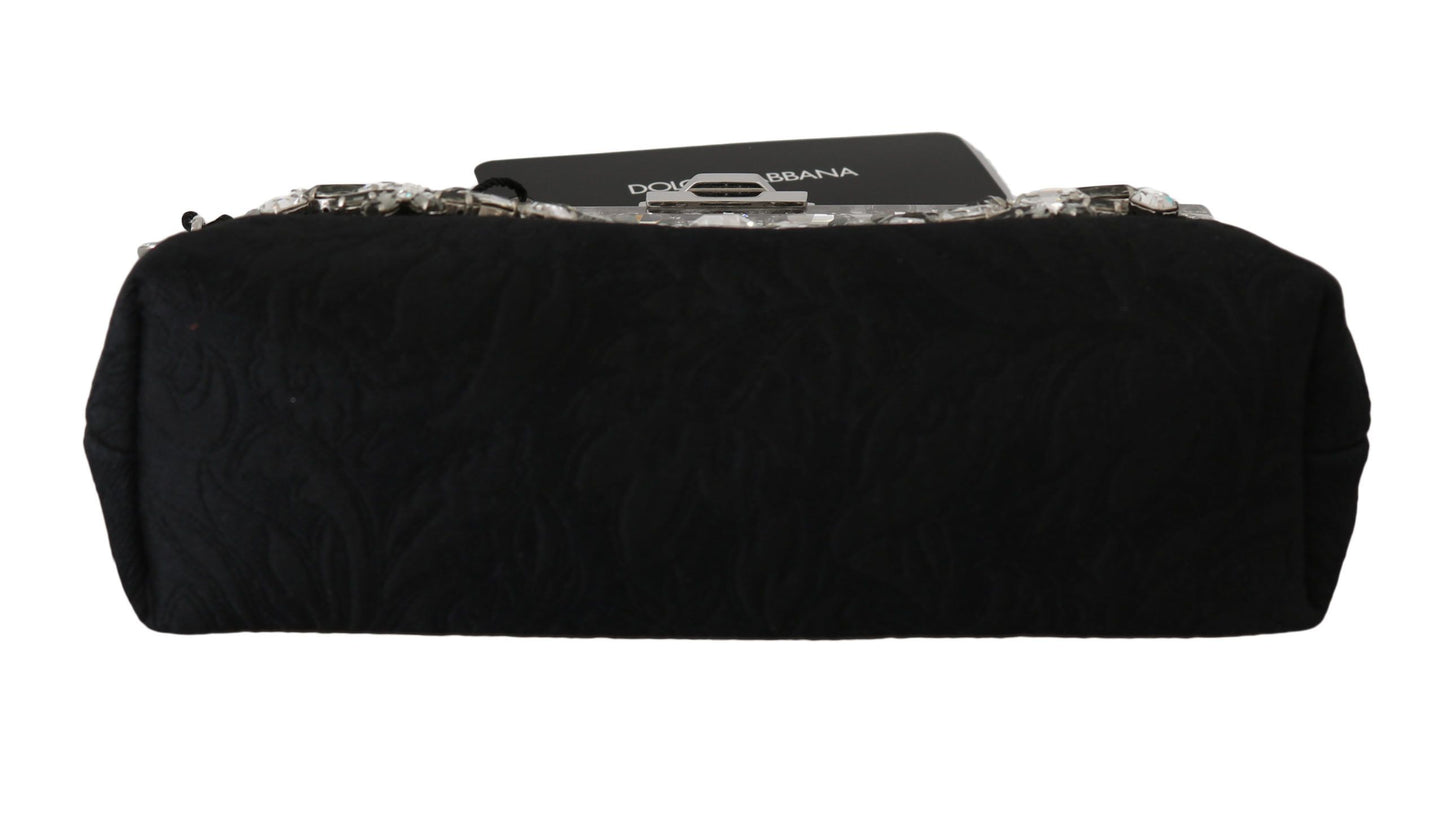 Dolce & Gabbana Elegant Black Crystal Evening Clutch Bag