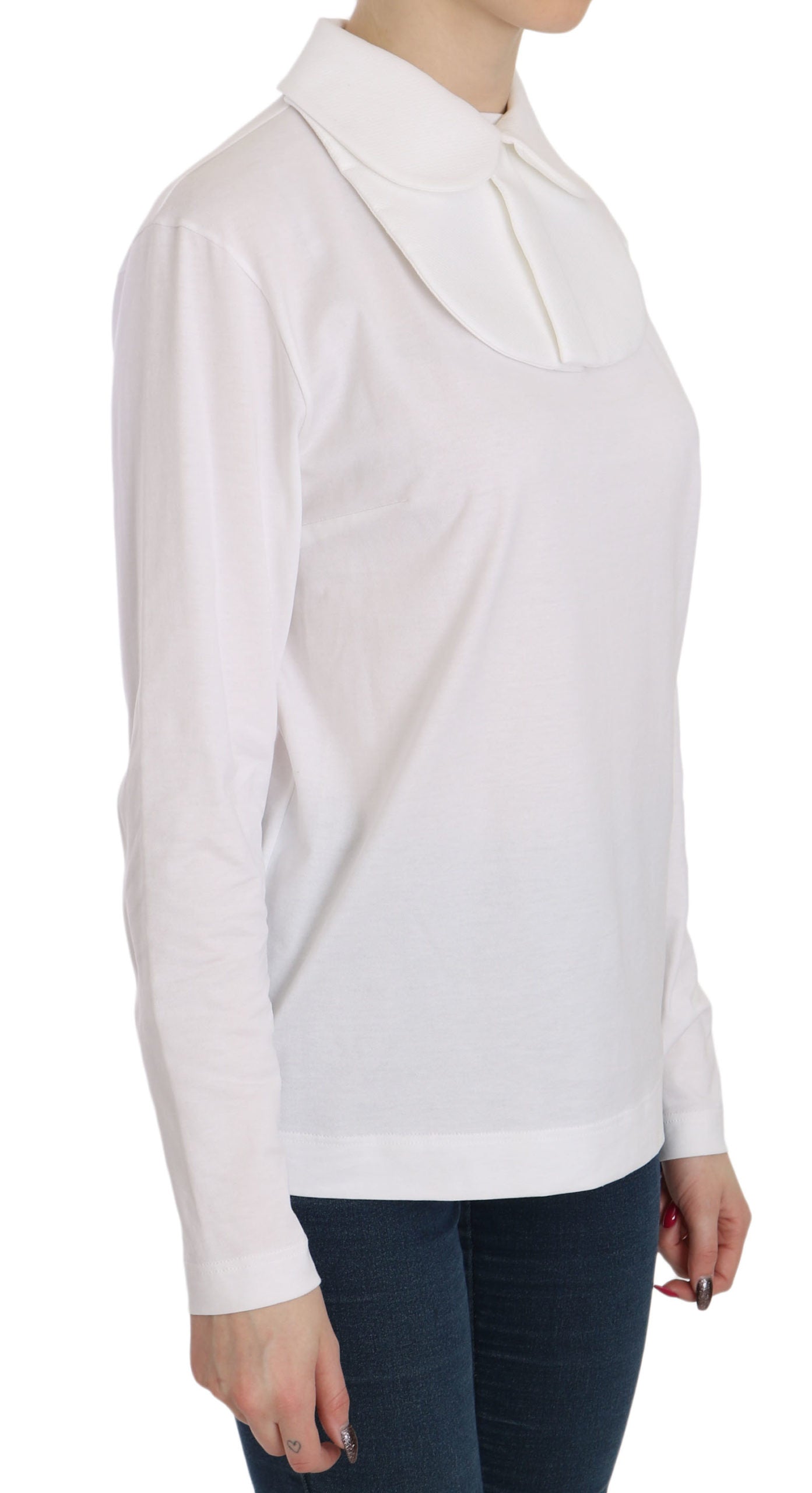 Dolce & Gabbana White Cotton Longsleeve Collared Top Blouse