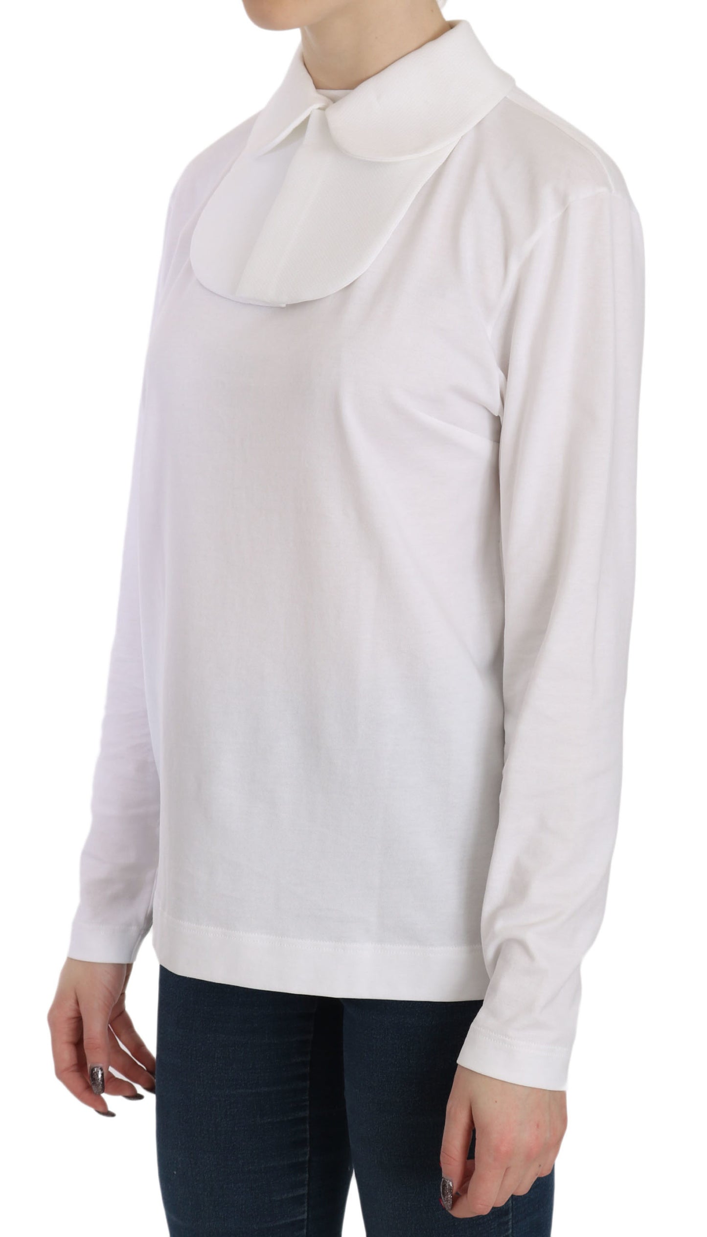 Dolce & Gabbana White Cotton Longsleeve Collared Top Blouse