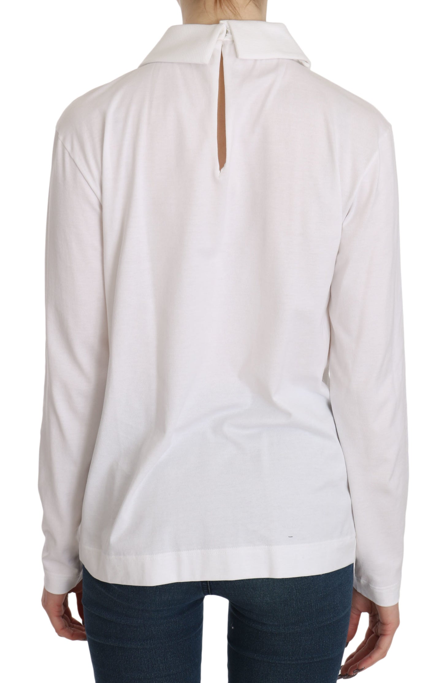 Dolce & Gabbana White Cotton Longsleeve Collared Top Blouse