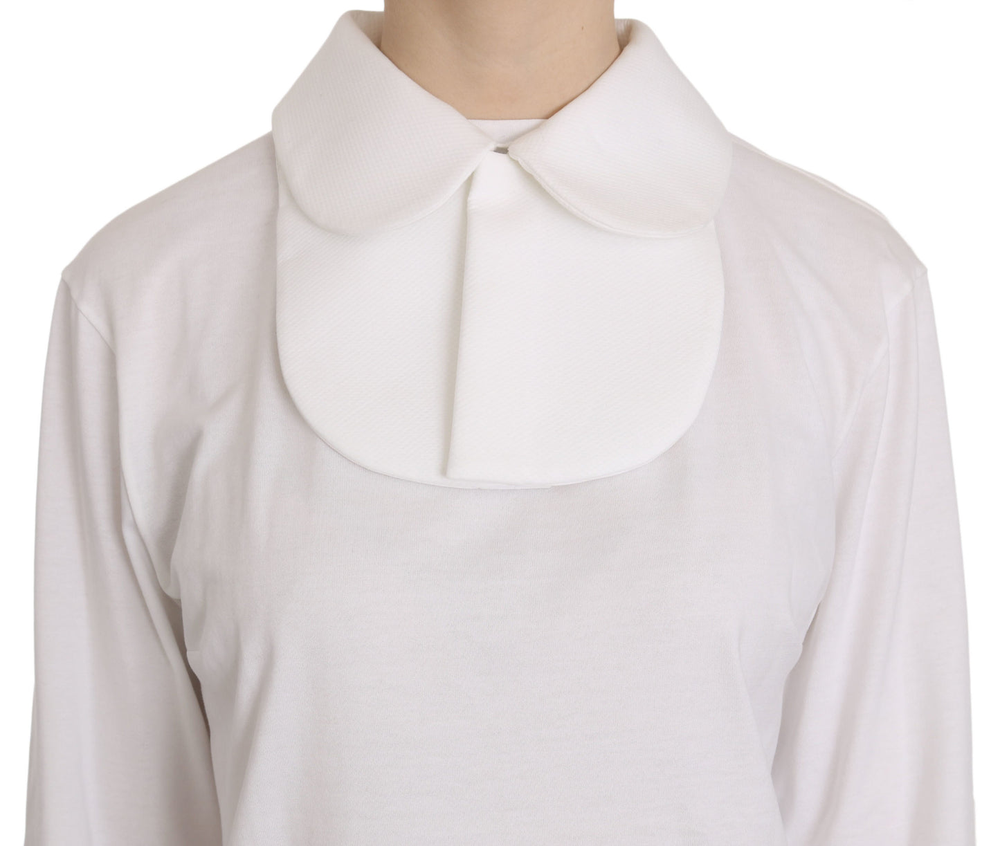 Dolce & Gabbana White Cotton Longsleeve Collared Top Blouse